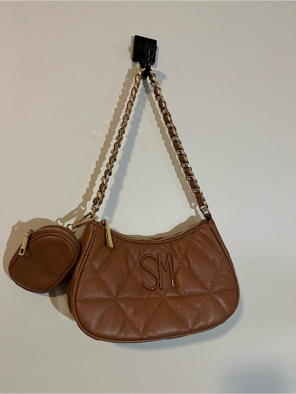 STEVE MADDEN Quilted Tan Crossbody Purse with Gold Chain & Coin Pouch